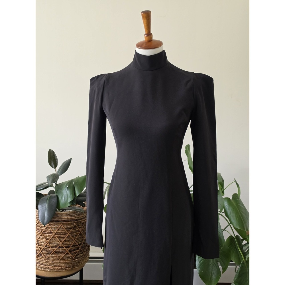 NWT BCBGMAXAZRIA Black Open Back Maxi Gown Dress Formal High Neck Side Slit US 2 - Picture 6 of 16